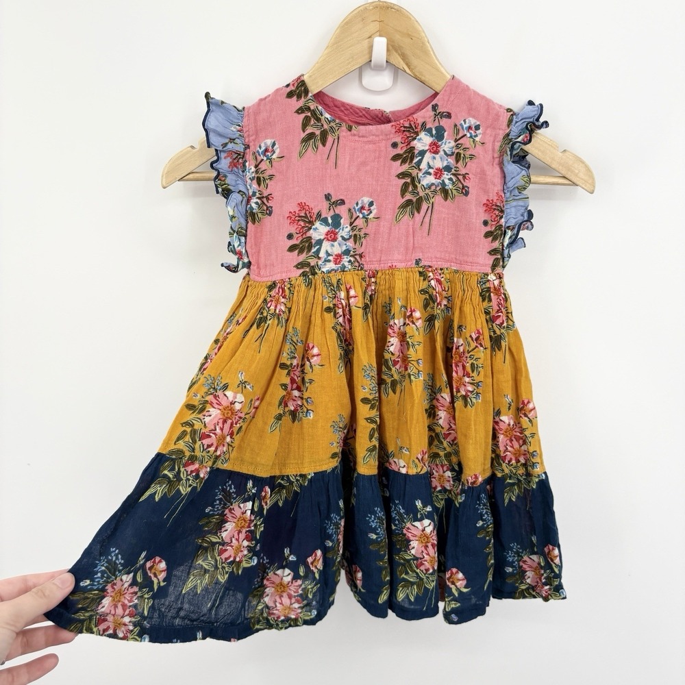 Pink Chicken Dress Girls 4Y Tiered Floral Party Boho Luxe Cotton Ruffle Colorful